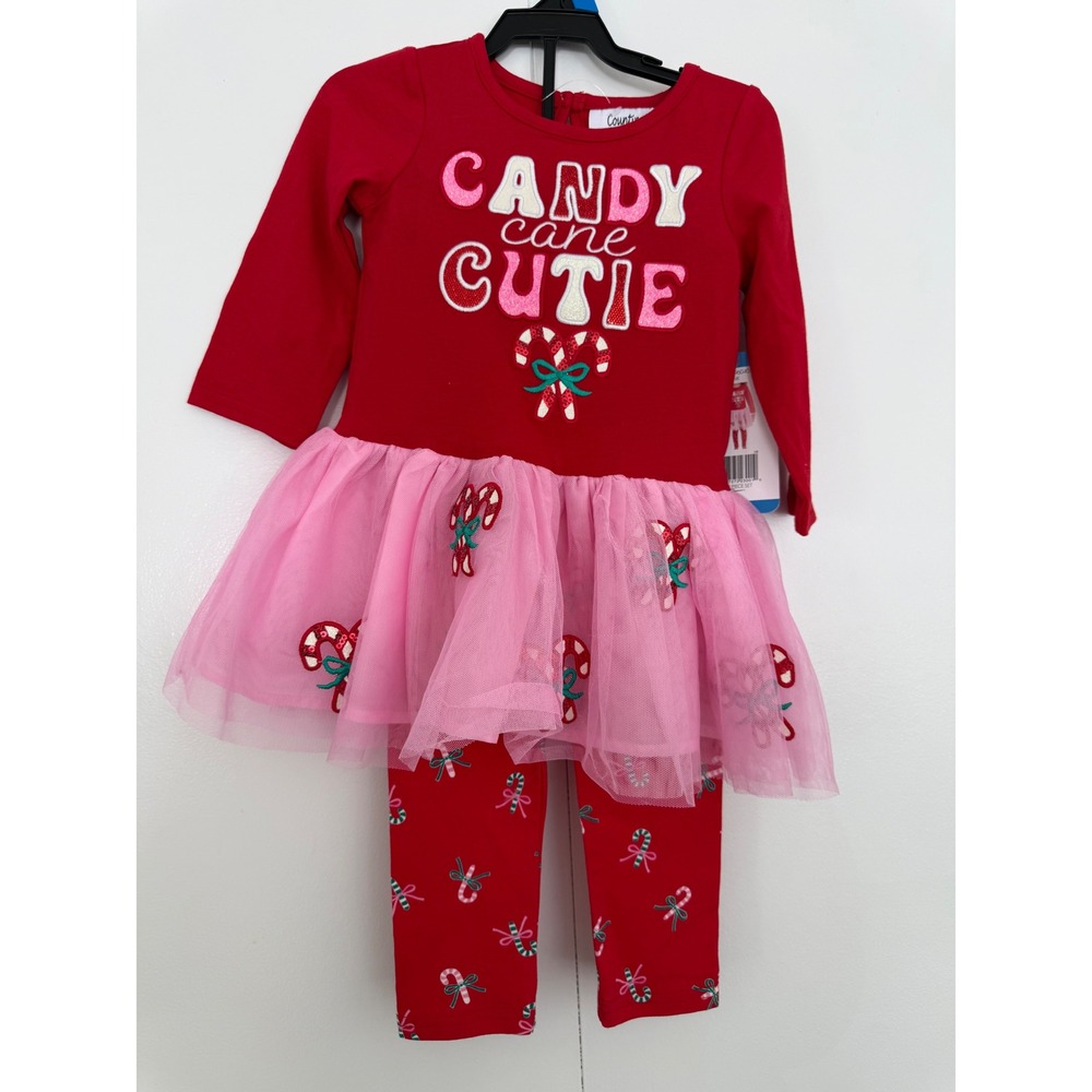 Counting Daisies Toddler Girls 2T Candy Cane Cutie Tutu Dress Leggings Set Red‎